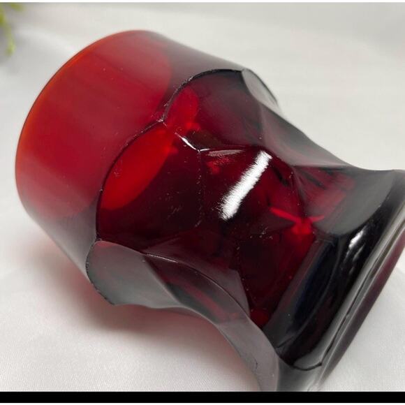 2- Vintage MCM Georgian /Honeycomb Ruby Red-5oz Flat Based Tumblers -3”x 2.75” - Picture 5 of 5